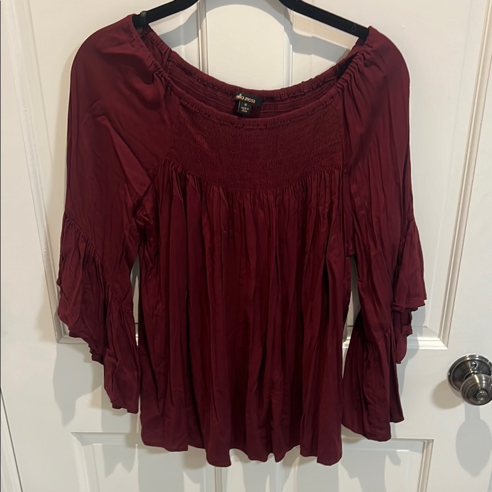 Women's Burgundy Off-Shoulder Top